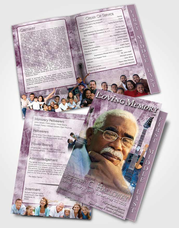 2 Page Graduated Step Fold Funeral Program Template Brochure Lavender Musician