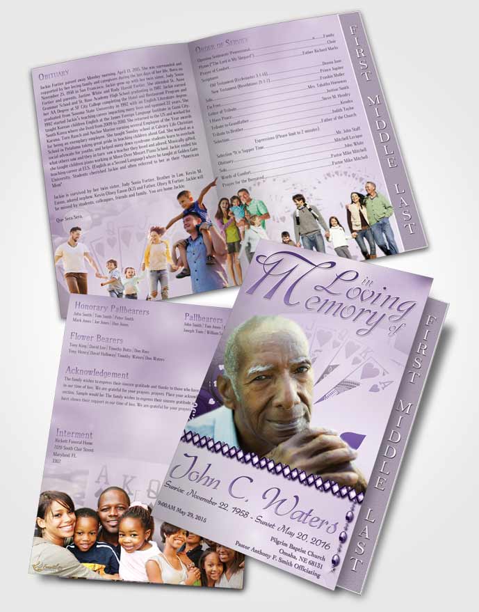 2 Page Graduated Step Fold Funeral Program Template Brochure Lavender Royal Flush