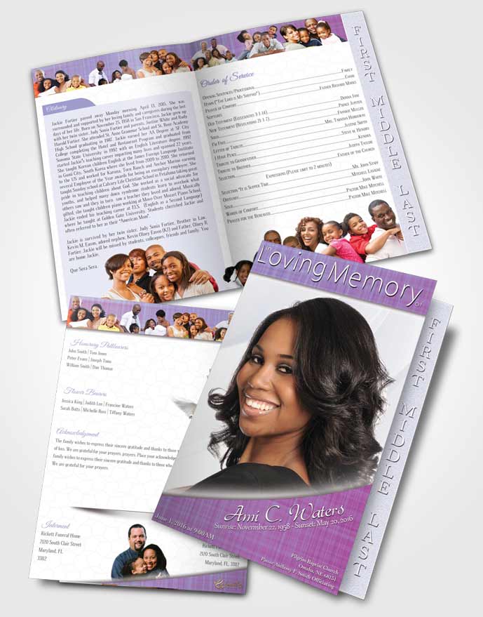 2 Page Graduated Step Fold Funeral Program Template Brochure Lavender Simplicity