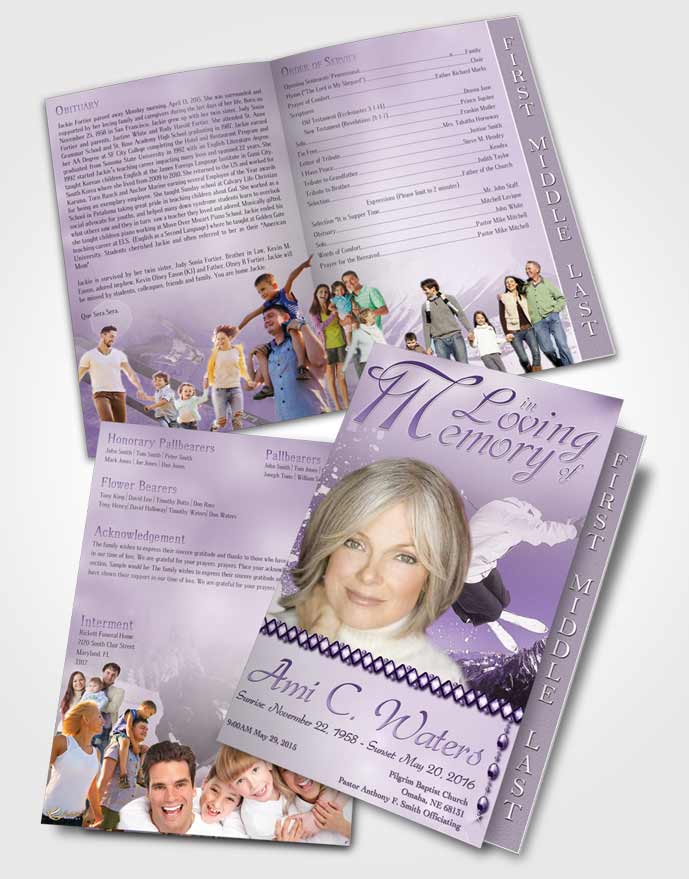 2 Page Graduated Step Fold Funeral Program Template Brochure Lavender Ski Jumping