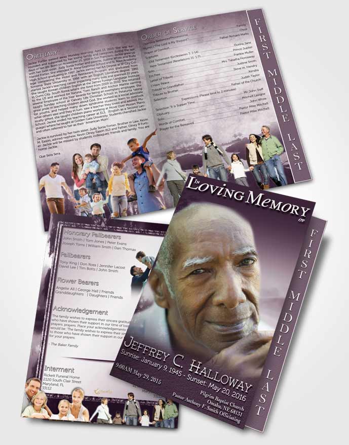 2 Page Graduated Step Fold Funeral Program Template Brochure Lavender Summer Reflection