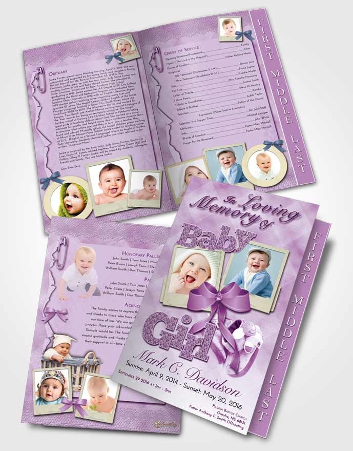2 Page Graduated Step Fold Funeral Program Template Brochure Lavender Sunrise Baby Girl