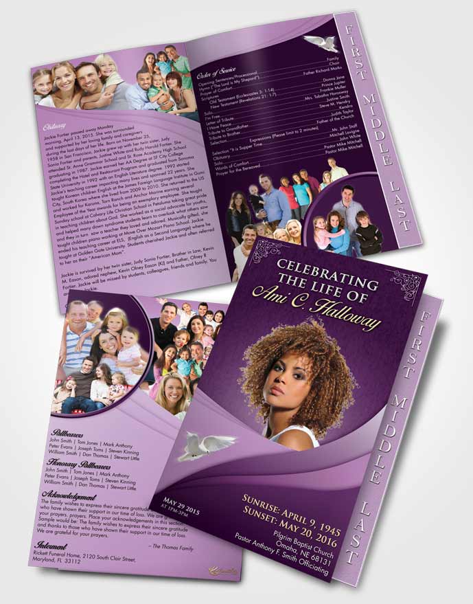 2 Page Graduated Step Fold Funeral Program Template Brochure Lavender Sunrise Magnificence