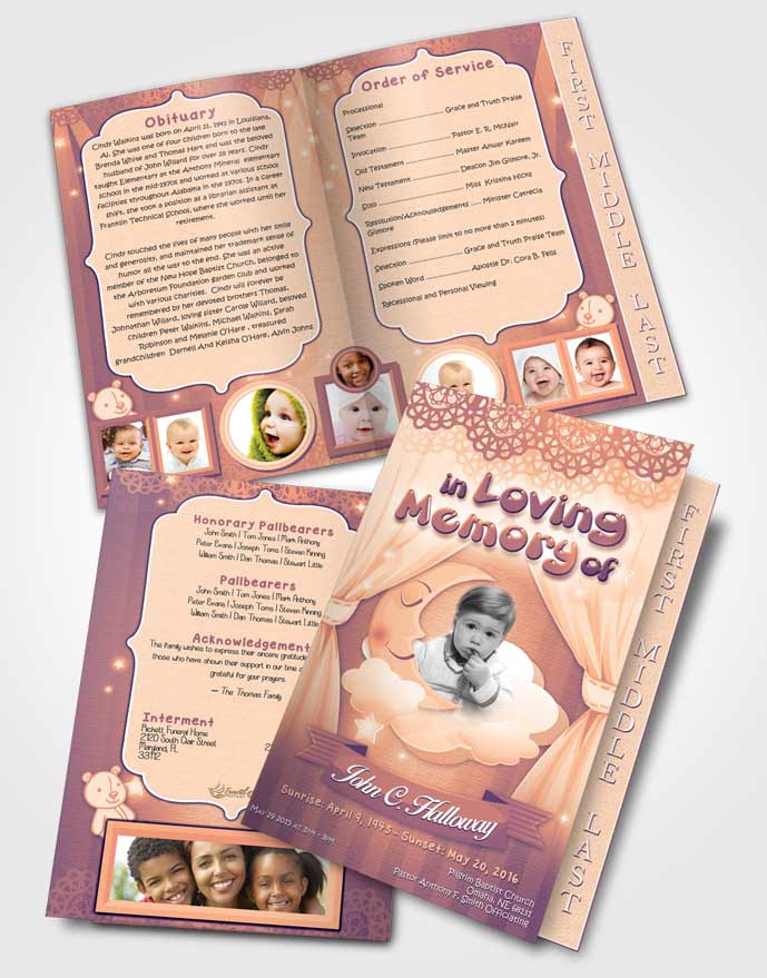 2 Page Graduated Step Fold Funeral Program Template Brochure Lavender Sunset Childrens Innocence