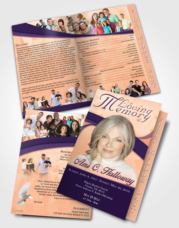 2 Page Graduated Step Fold Funeral Program Template Brochure Lavender Sunset Wisdom
