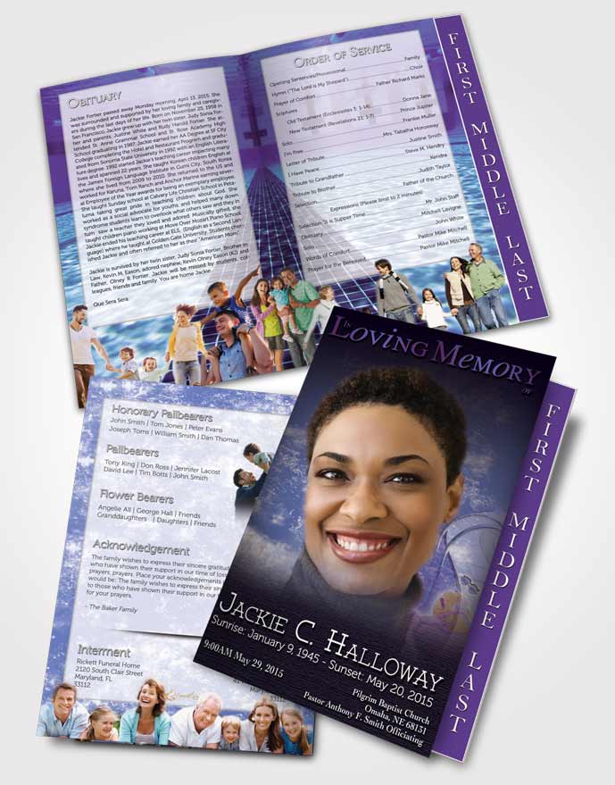 2 Page Graduated Step Fold Funeral Program Template Brochure Lavender Swimming Desire