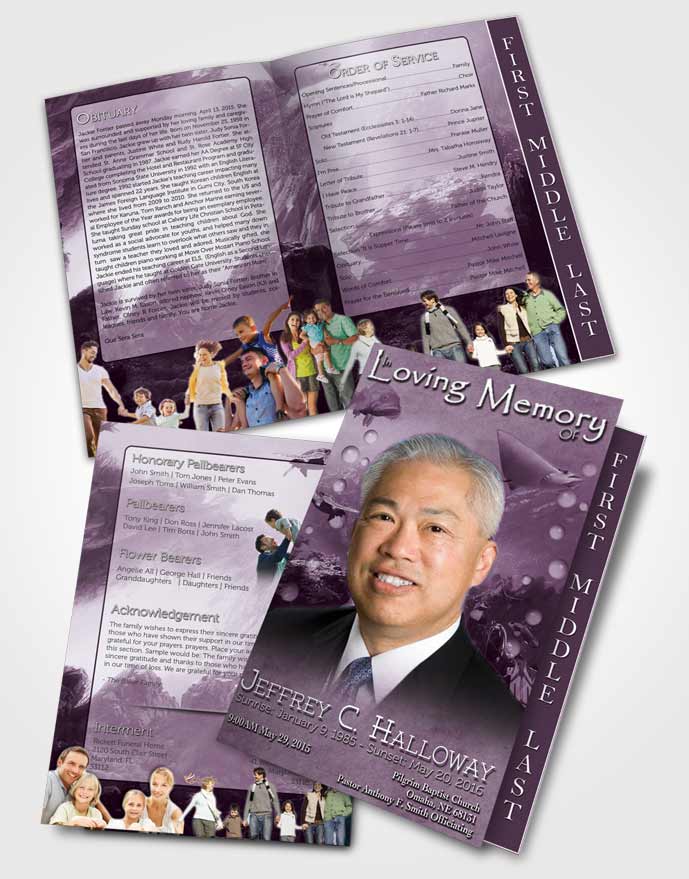 2 Page Graduated Step Fold Funeral Program Template Brochure Lavender Water Lover