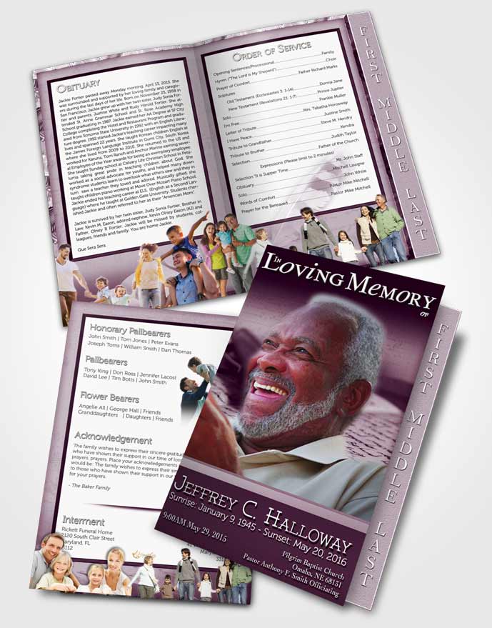 2 Page Graduated Step Fold Funeral Program Template Brochure Lavender Writer