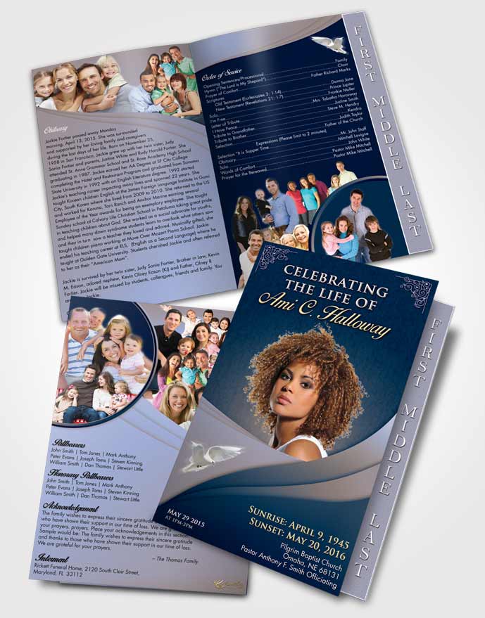 2 Page Graduated Step Fold Funeral Program Template Brochure Light Blue Ocean Magnificence