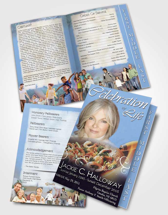 2 Page Graduated Step Fold Funeral Program Template Brochure Love of Ocean Blue Cooking