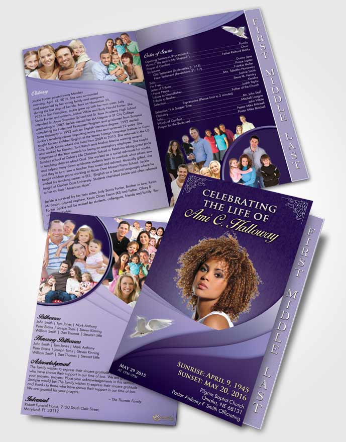 2 Page Graduated Step Fold Funeral Program Template Brochure Loving Lavender Magnificence