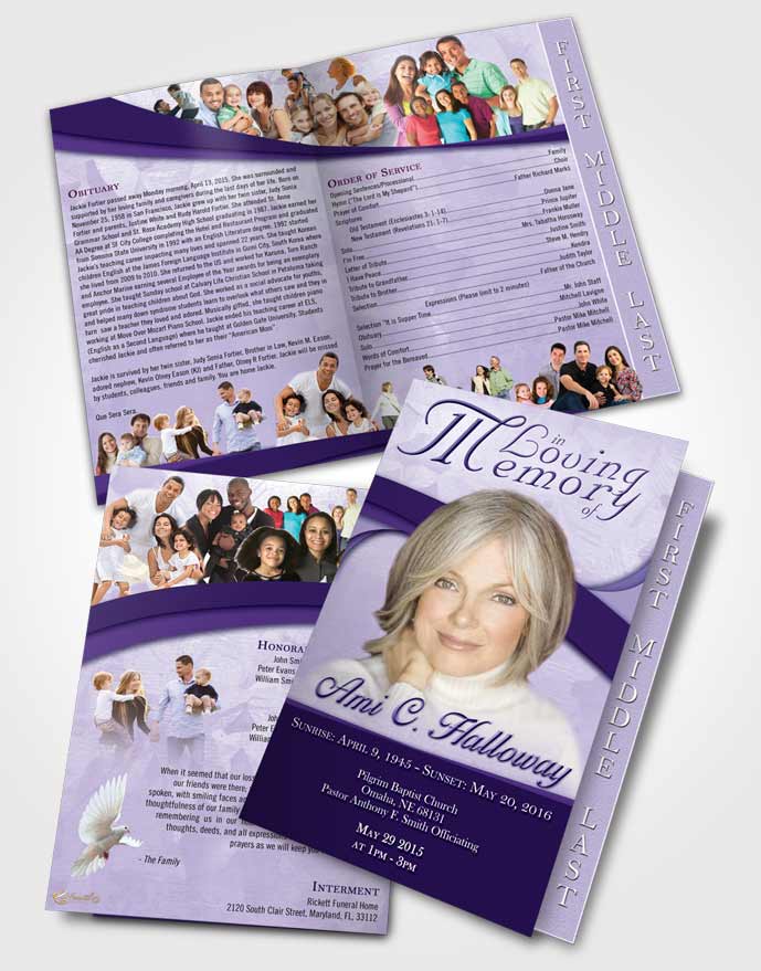 2 Page Graduated Step Fold Funeral Program Template Brochure Loving Lavender Wisdom