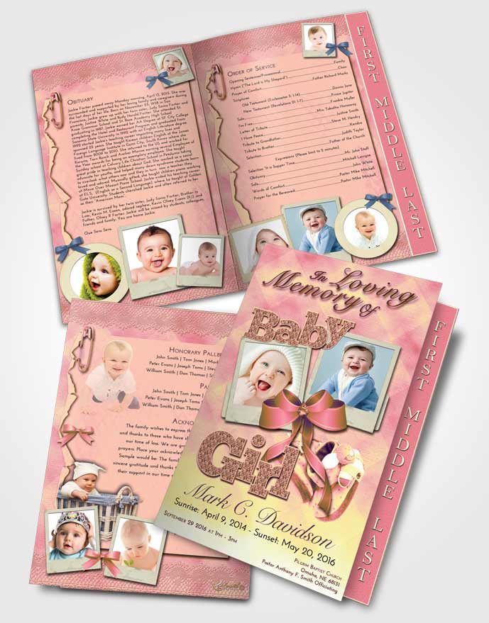 2 Page Graduated Step Fold Funeral Program Template Brochure Loving Mix Baby Girl