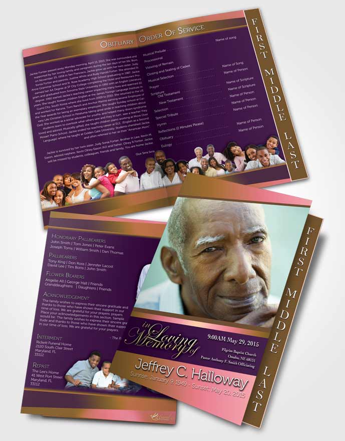 2 Page Graduated Step Fold Funeral Program Template Brochure Loving Mix Tranquility Dark