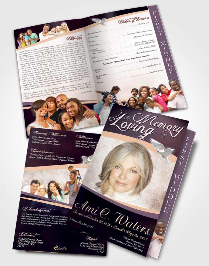 2 Page Graduated Step Fold Funeral Program Template Brochure Loving Paradise