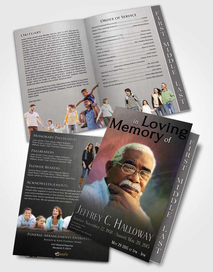 2 Page Graduated Step Fold Funeral Program Template Brochure Loving Universal Lights