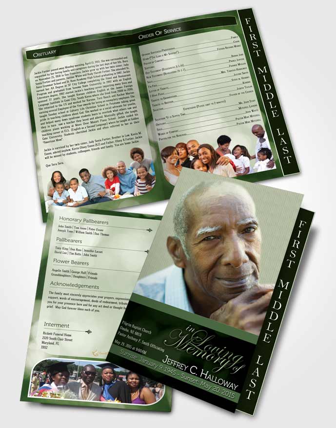 2 Page Graduated Step Fold Funeral Program Template Brochure Majestic Forest Laughter Light