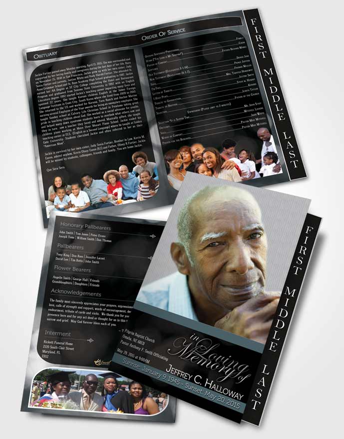 2 Page Graduated Step Fold Funeral Program Template Brochure Majestic Gentle Breeze Dark