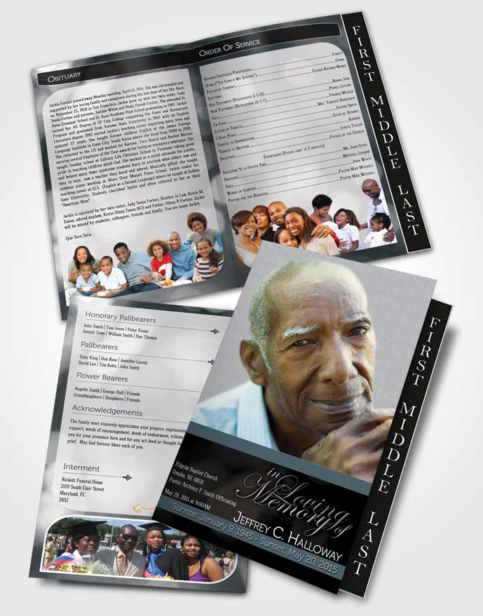 2 Page Graduated Step Fold Funeral Program Template Brochure Majestic Gentle Breeze Light