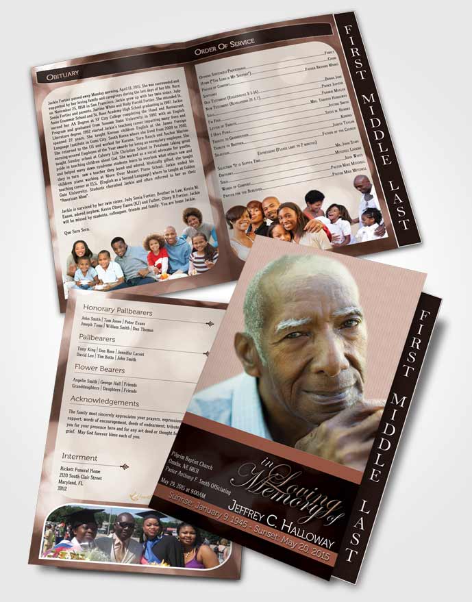 2 Page Graduated Step Fold Funeral Program Template Brochure Majestic Peach Heritage Light