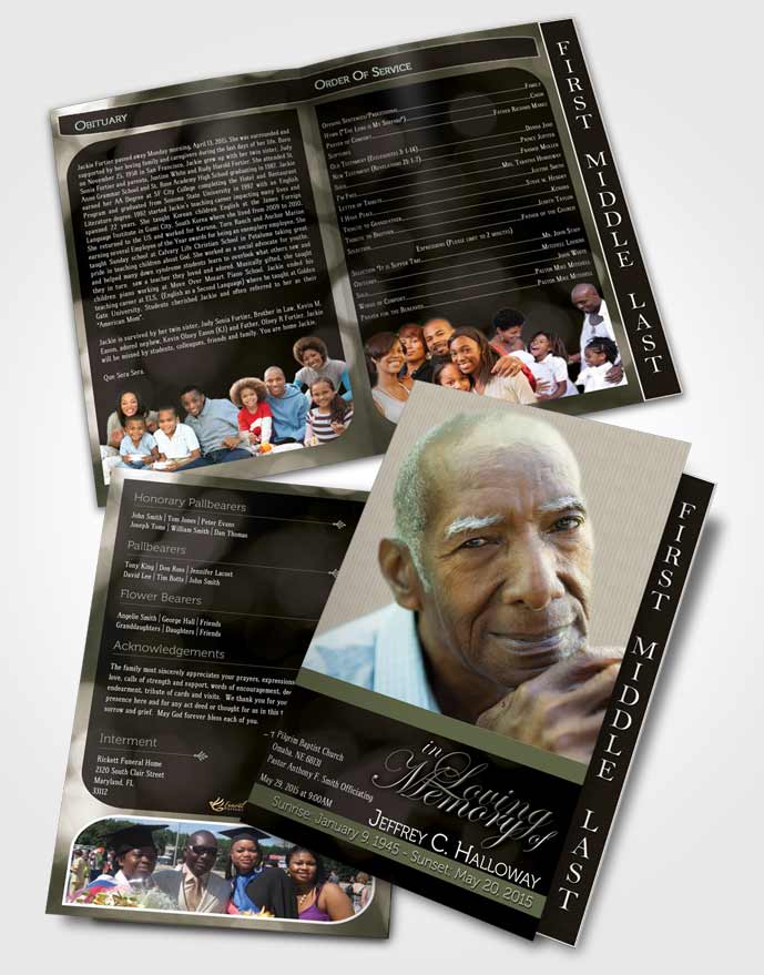2 Page Graduated Step Fold Funeral Program Template Brochure Majestic Rustic Nights Dark