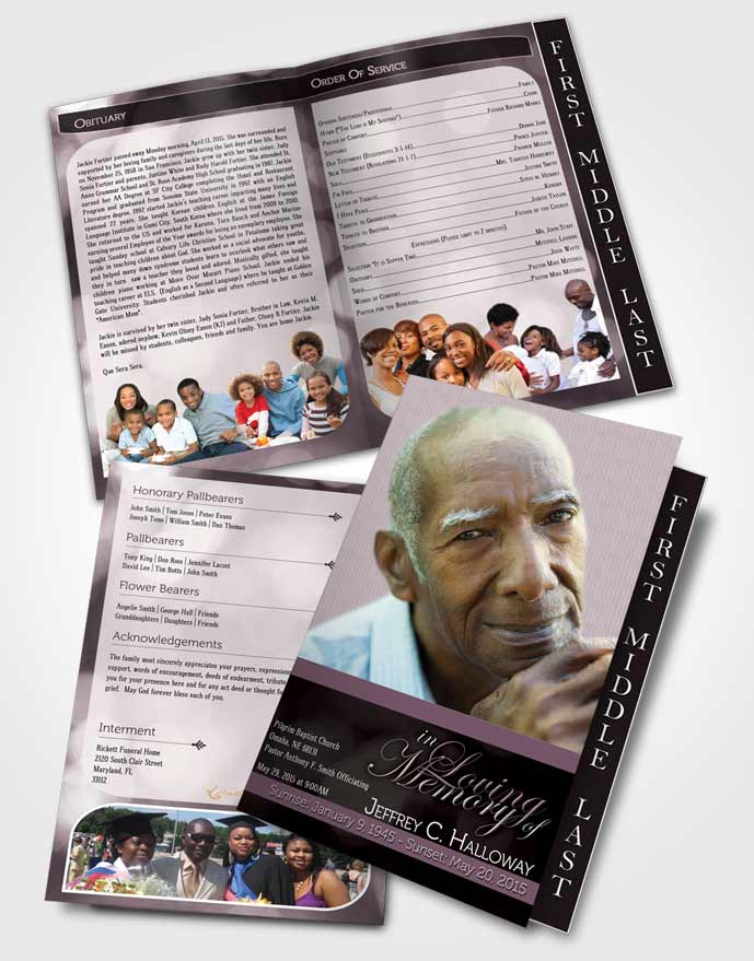 2 Page Graduated Step Fold Funeral Program Template Brochure Majestic Soft Sunrise Light