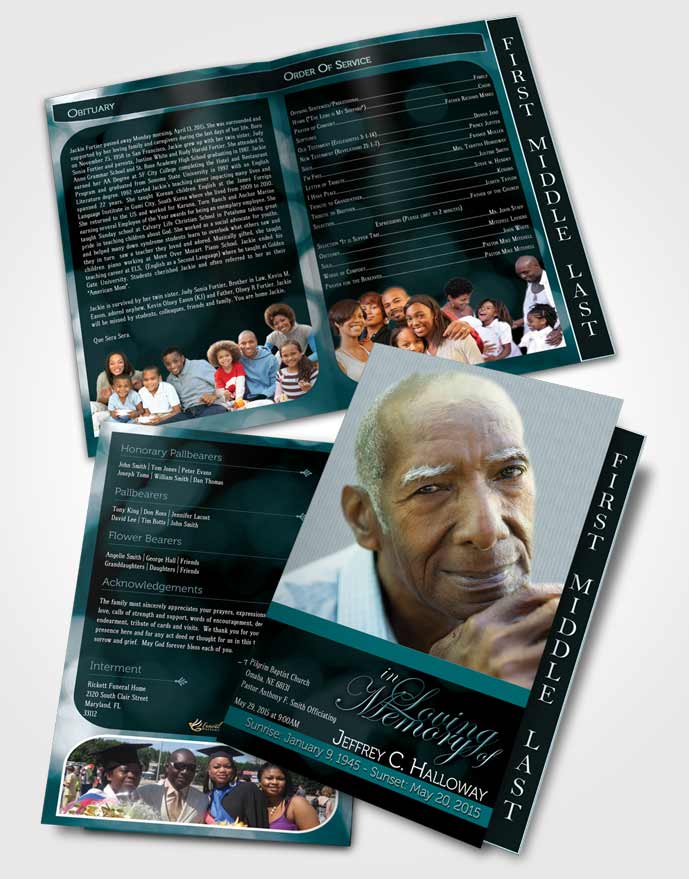 2 Page Graduated Step Fold Funeral Program Template Brochure Majestic Summer Ocean Dark
