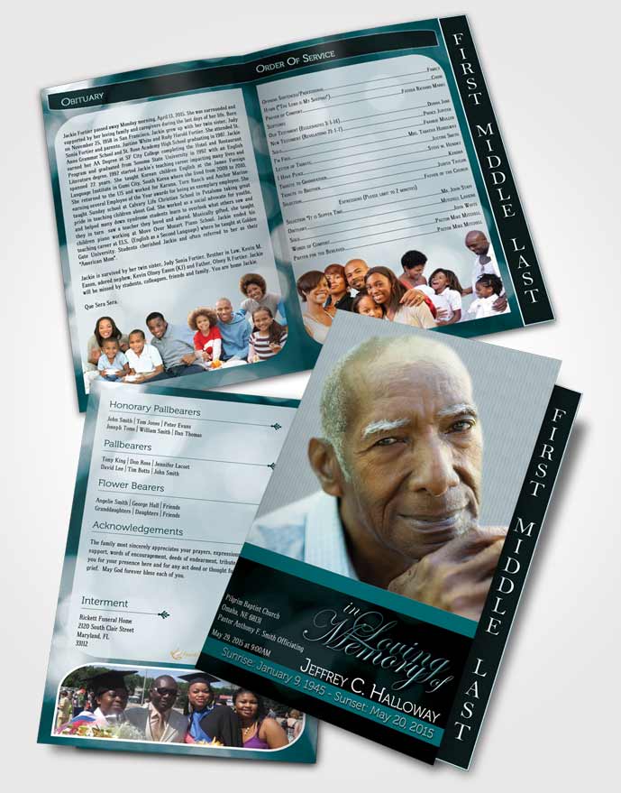 2 Page Graduated Step Fold Funeral Program Template Brochure Majestic Summer Ocean Light