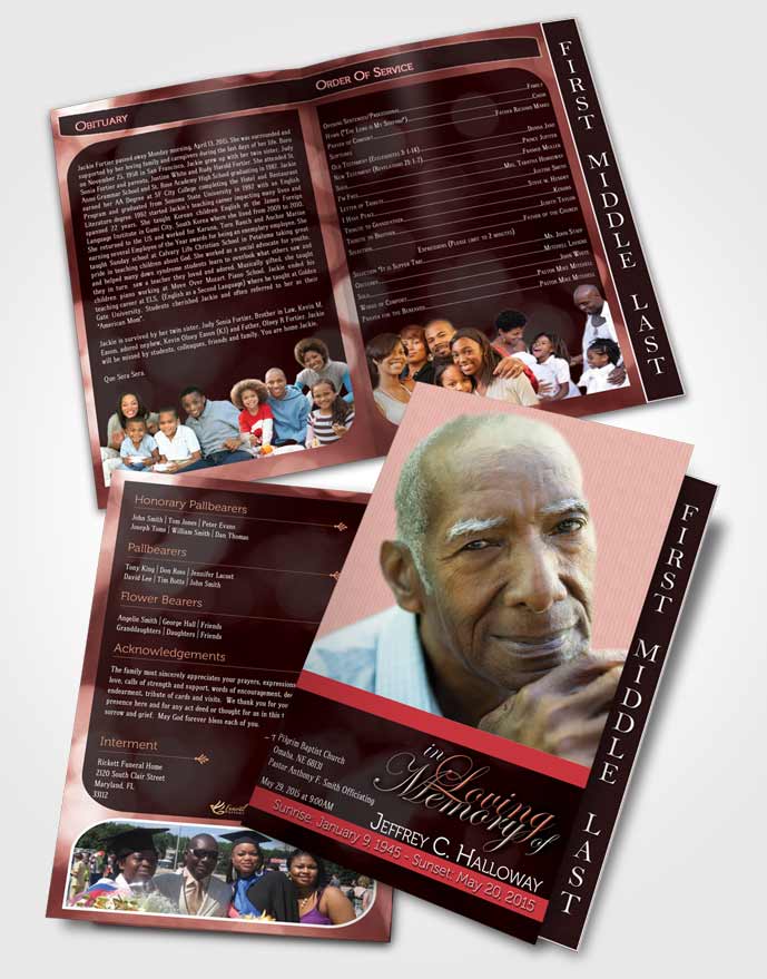 2 Page Graduated Step Fold Funeral Program Template Brochure Majestic Ruby Desire Dark