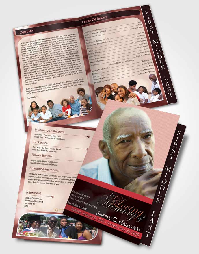 2 Page Graduated Step Fold Funeral Program Template Brochure Majestic Summer Ruby Desire Light