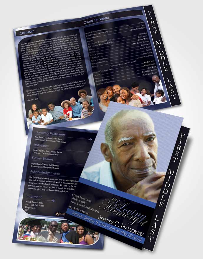 2 Page Graduated Step Fold Funeral Program Template Brochure Majestic Summer Sky Dark