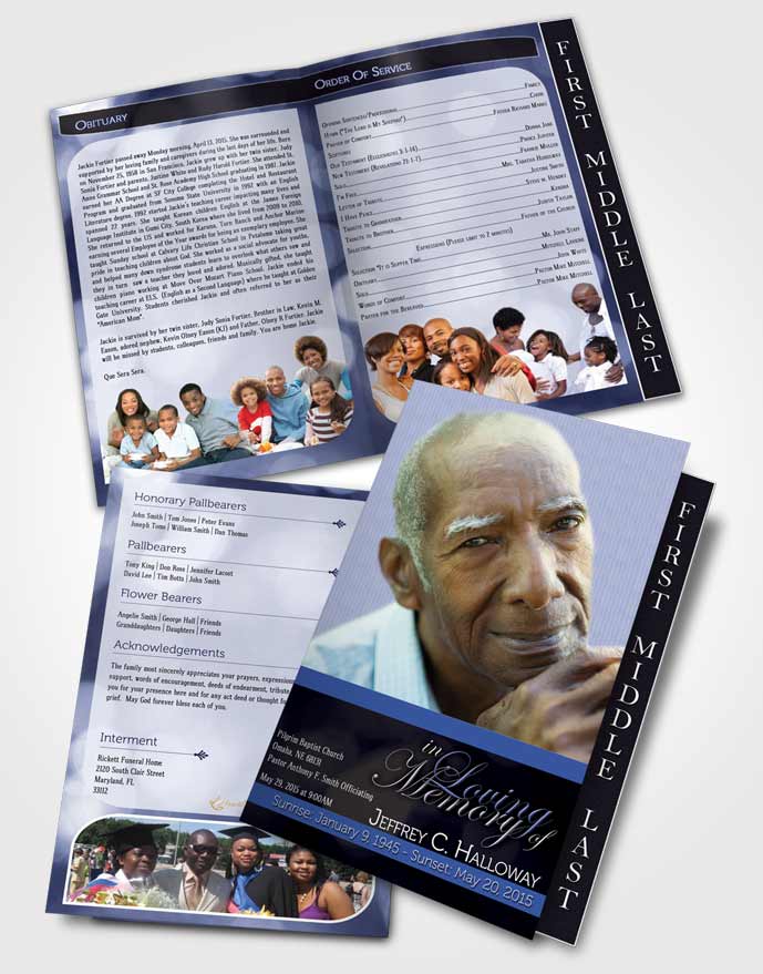 2 Page Graduated Step Fold Funeral Program Template Brochure Majestic Summer Sky Light