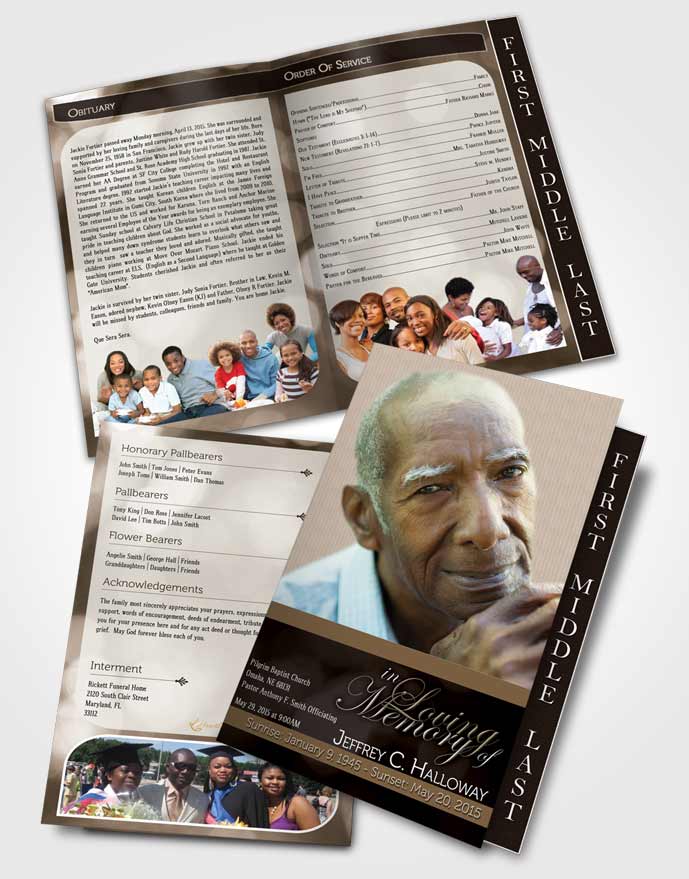 2 Page Graduated Step Fold Funeral Program Template Brochure Majestic Vintage Love Light