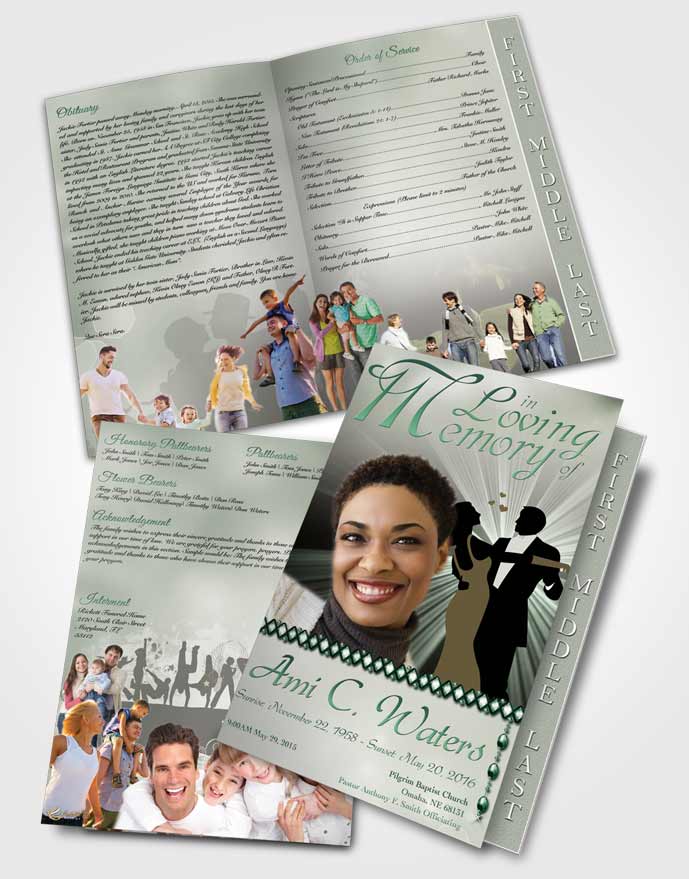 2 Page Graduated Step Fold Funeral Program Template Brochure Midnight Dancing Emerald Love