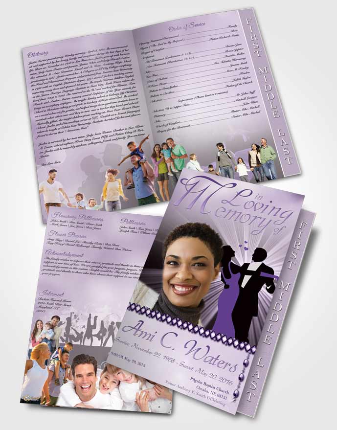 2 Page Graduated Step Fold Funeral Program Template Brochure Midnight Dancing Lavender Honor