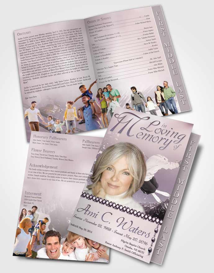 2 Page Graduated Step Fold Funeral Program Template Brochure Midnight Ski Jumping