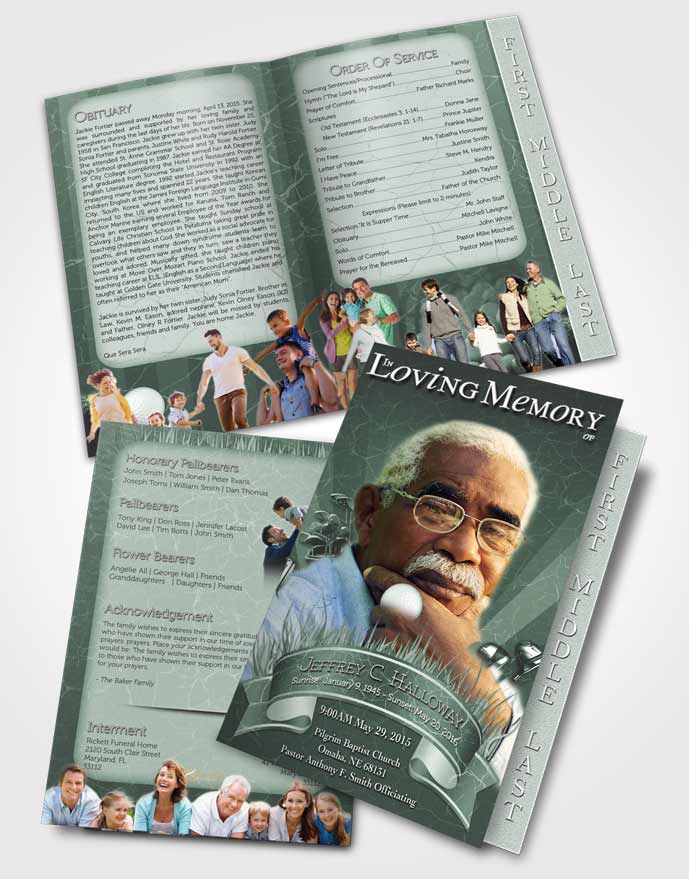 2 Page Graduated Step Fold Funeral Program Template Brochure Misty Forest Golf Star