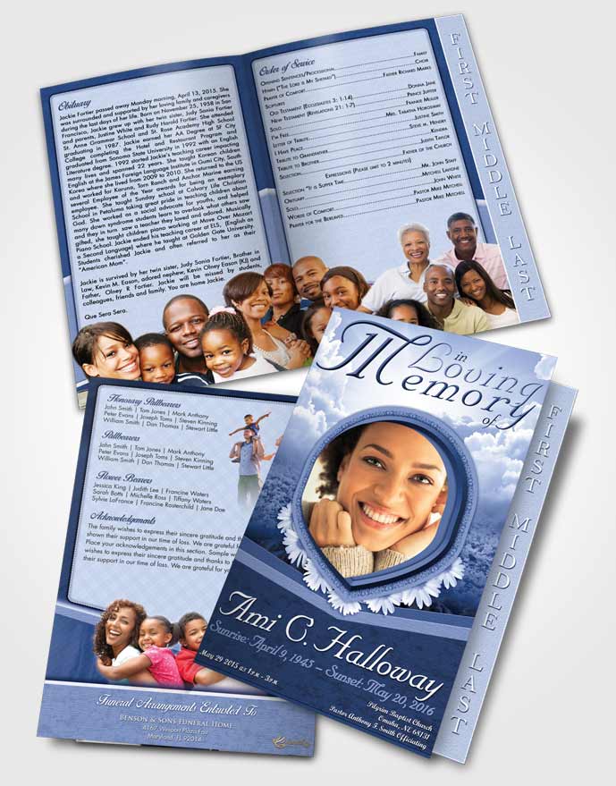 2 Page Graduated Step Fold Funeral Program Template Brochure Misty Splendor