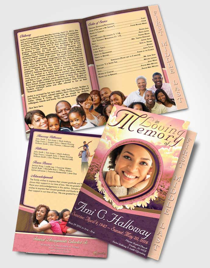 2 Page Graduated Step Fold Funeral Program Template Brochure Morning Lavender Splendor