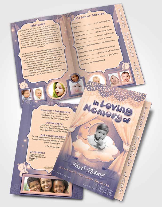 2 Page Graduated Step Fold Funeral Program Template Brochure Morning Ocean Childrens Innocence