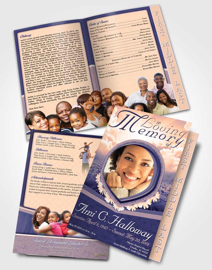 2 Page Graduated Step Fold Funeral Program Template Brochure Morning Ocean Splendor