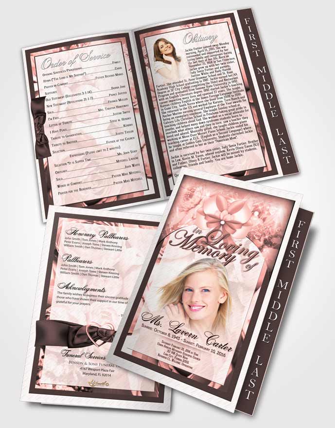 2 Page Graduated Step Fold Funeral Program Template Brochure Morning Petals in the Wind