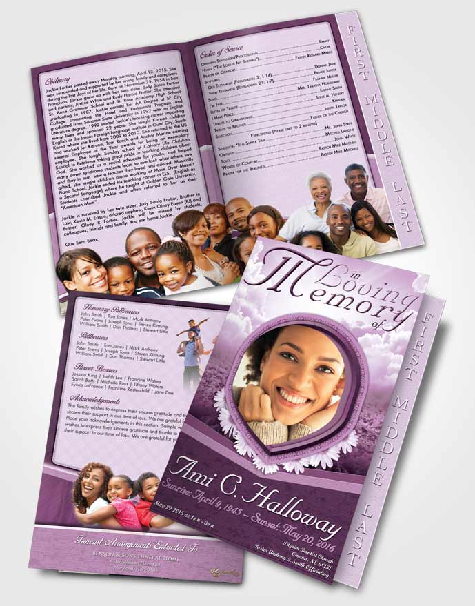2 Page Graduated Step Fold Funeral Program Template Brochure Morning Splendor