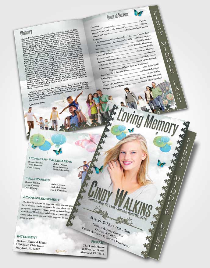 2 Page Graduated Step Fold Funeral Program Template Brochure Natural Elegance Afternoon Delight
