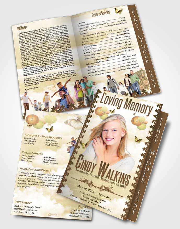 2 Page Graduated Step Fold Funeral Program Template Brochure Natural Elegance Golden Canyon