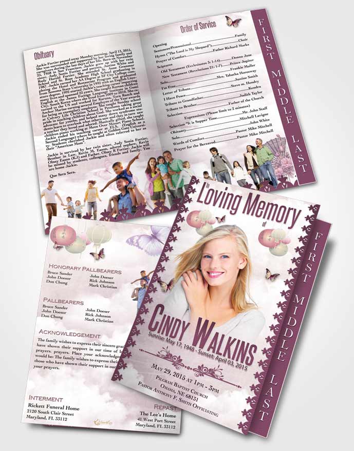 2 Page Graduated Step Fold Funeral Program Template Brochure Natural Elegance Lavender Beauty