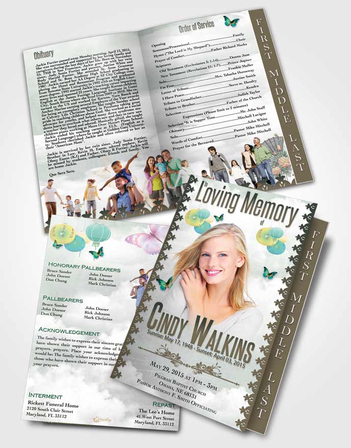 2 Page Graduated Step Fold Funeral Program Template Brochure Natural Elegance Ocean Pearl