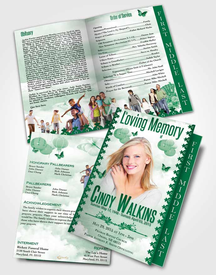 2 Page Graduated Step Fold Funeral Program Template Brochure Natural Elegance Rainforest Sky