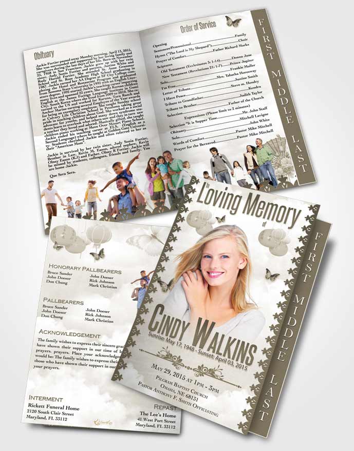 2 Page Graduated Step Fold Funeral Program Template Brochure Natural Elegance Soft Vanilla