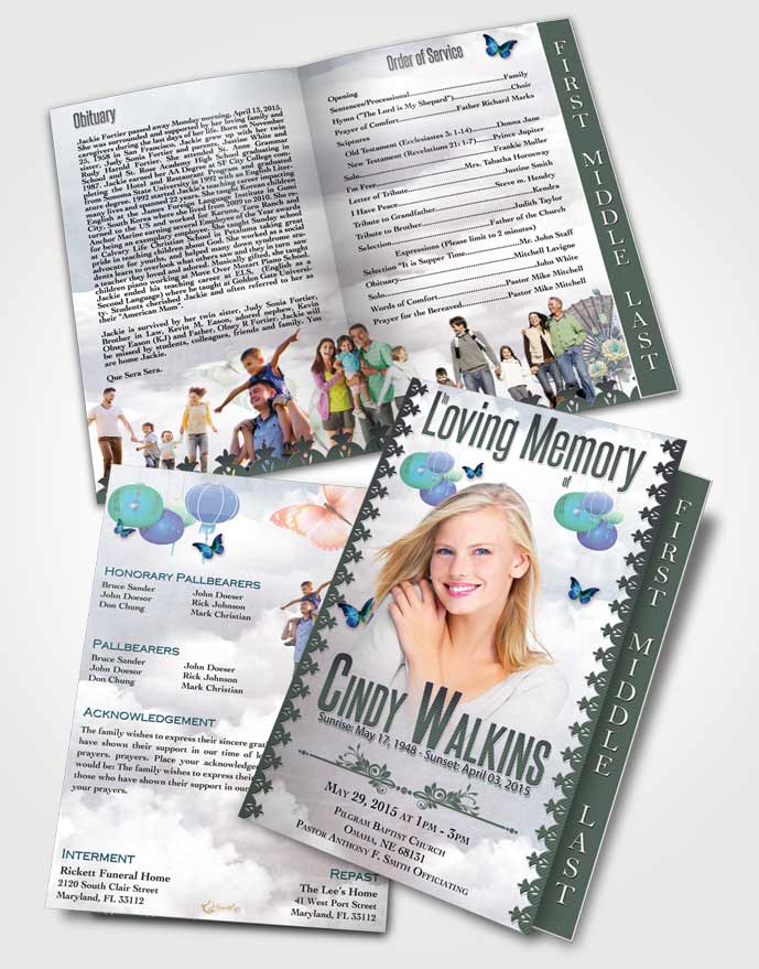 2 Page Graduated Step Fold Funeral Program Template Brochure Natural Elegance Vanilla Sky